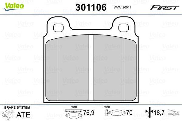 Valeo 301106 Bremsbelagsatz, Scheibenbremse