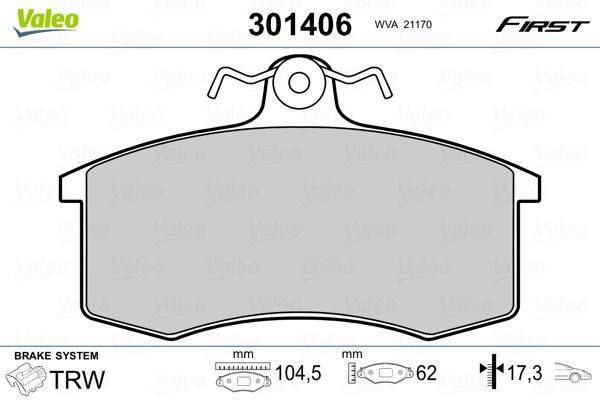 Valeo 301406 Bremsbelagsatz, Scheibenbremse