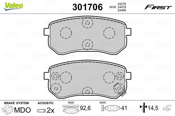 Valeo 301706 Bremsbelagsatz, Scheibenbremse