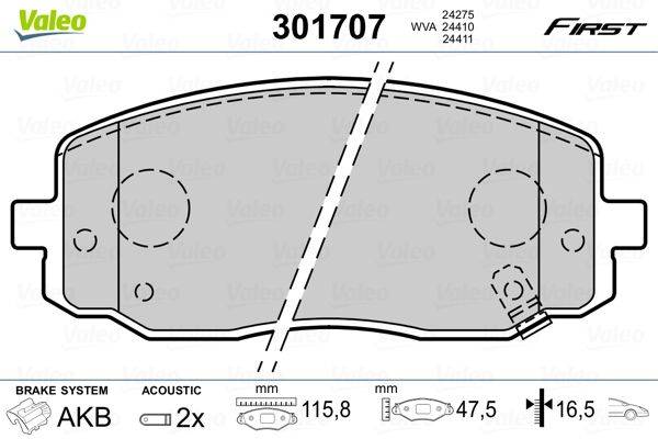 Valeo 301707 Bremsbelagsatz, Scheibenbremse