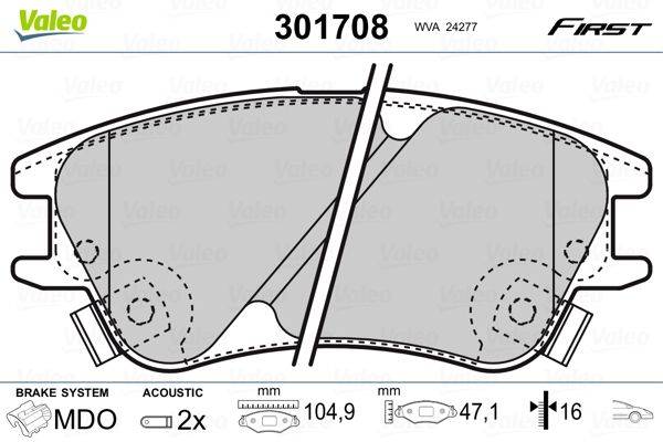Valeo 301708 Bremsbelagsatz, Scheibenbremse