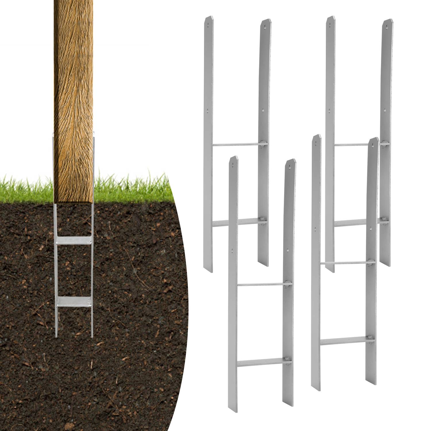 4x H-Anker Pfostenanker H-Anker H-Pfostenanker Pfostenträger Pfostenhalter 121mm 600MM