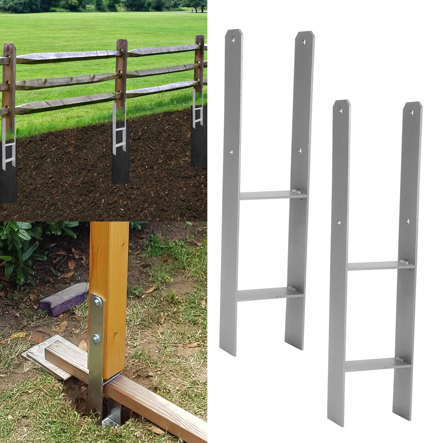 2x H-Anker Pfostenanker H-Anker H-Pfostenanker Pfostenträger Pfostenhalter 121mm 600MM