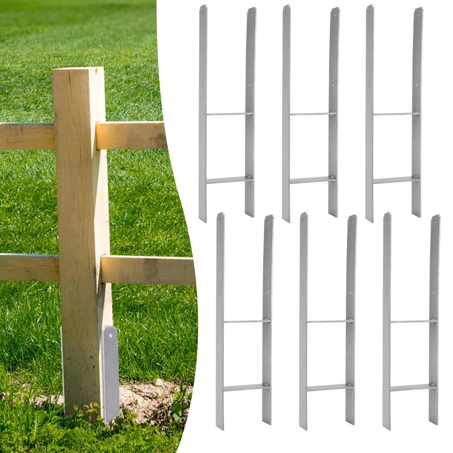 6x H-Anker Pfostenanker H-Anker H-Pfostenanker Pfostenträger Pfostenhalter 121mm 600MM