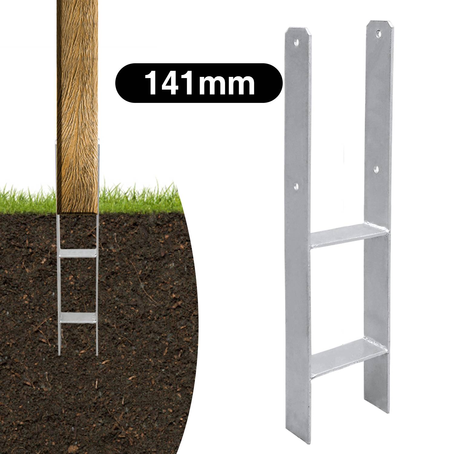 2x H-Anker Pfostenanker H-Anker H-Pfostenanker Pfostenträger Pfostenhalter 141mm 600MM