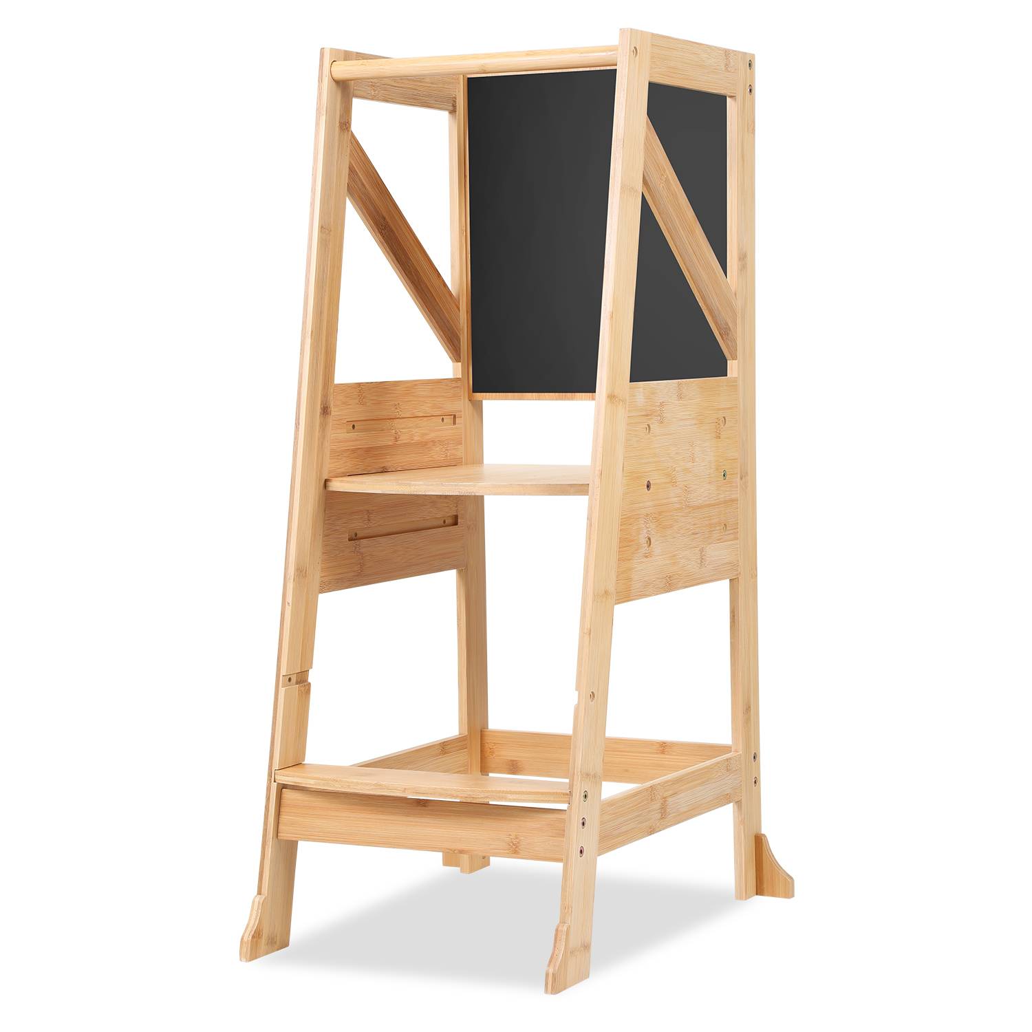 Lernturm Kinder, 2-in-1 Montessori-Trittschemel, 2 Höhenverstellungen, Belastbarkeit 70 kg (Original Holzfarbe)