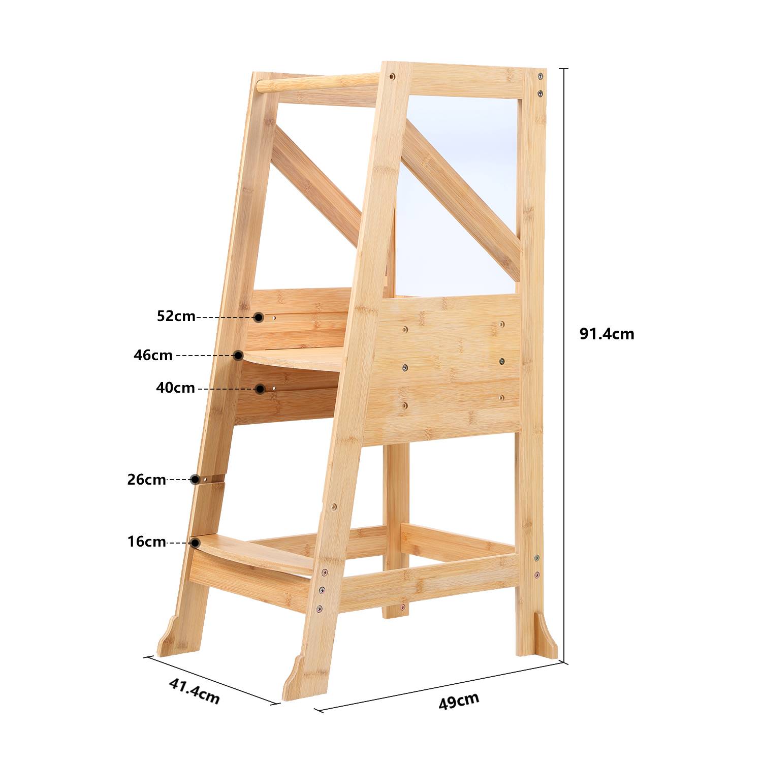 Lernturm Kinder, 2-in-1 Montessori-Trittschemel, 2 Höhenverstellungen, Belastbarkeit 70 kg (Original Holzfarbe)