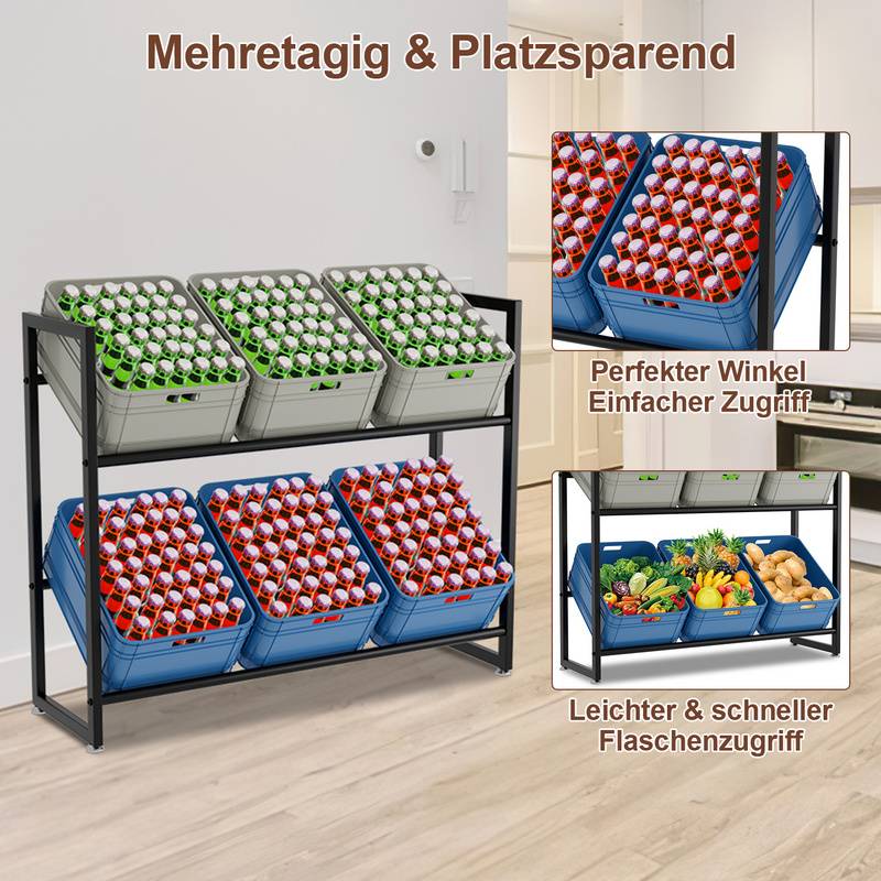 Getränkekistenregal für 6 Kisten 105x32x85cm Getränkekistenständer Schwarz für Küche Wohnbereich