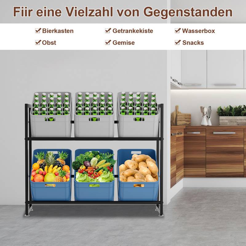 Getränkekistenregal für 6 Kisten 105x32x85cm Getränkekistenständer Schwarz für Küche Wohnbereich