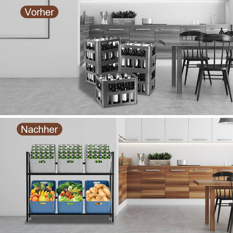 Getränkekistenregal für 6 Kisten 105x32x85cm Getränkekistenständer Schwarz für Küche Wohnbereich