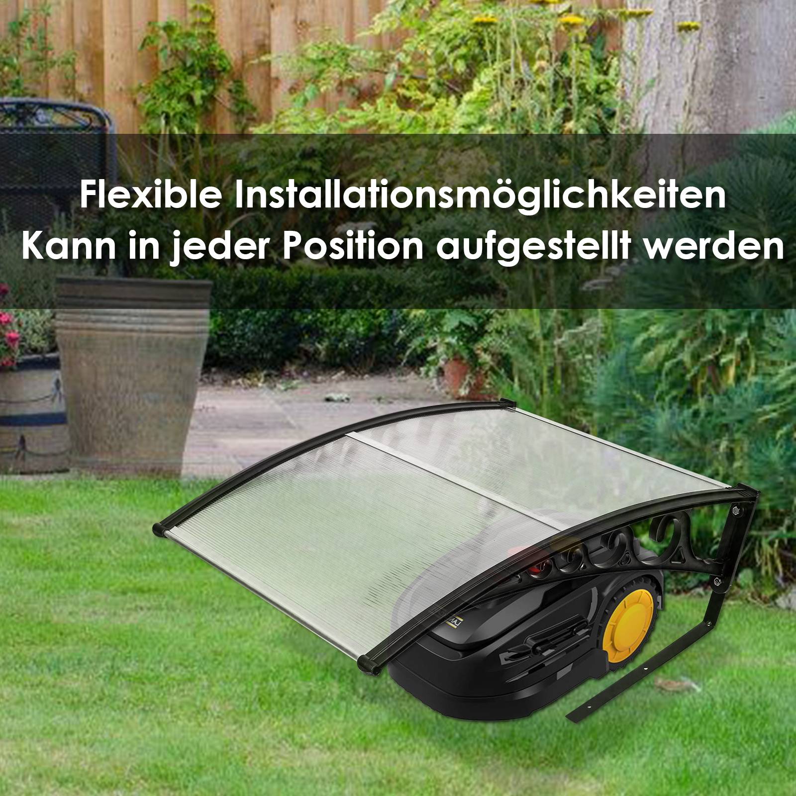 Rasenmäher Garage für Mähroboter Carport Schwarzer Stahlrahmen Metall Pulverbeschichtet 105x85x50 cm Transparenter Dach