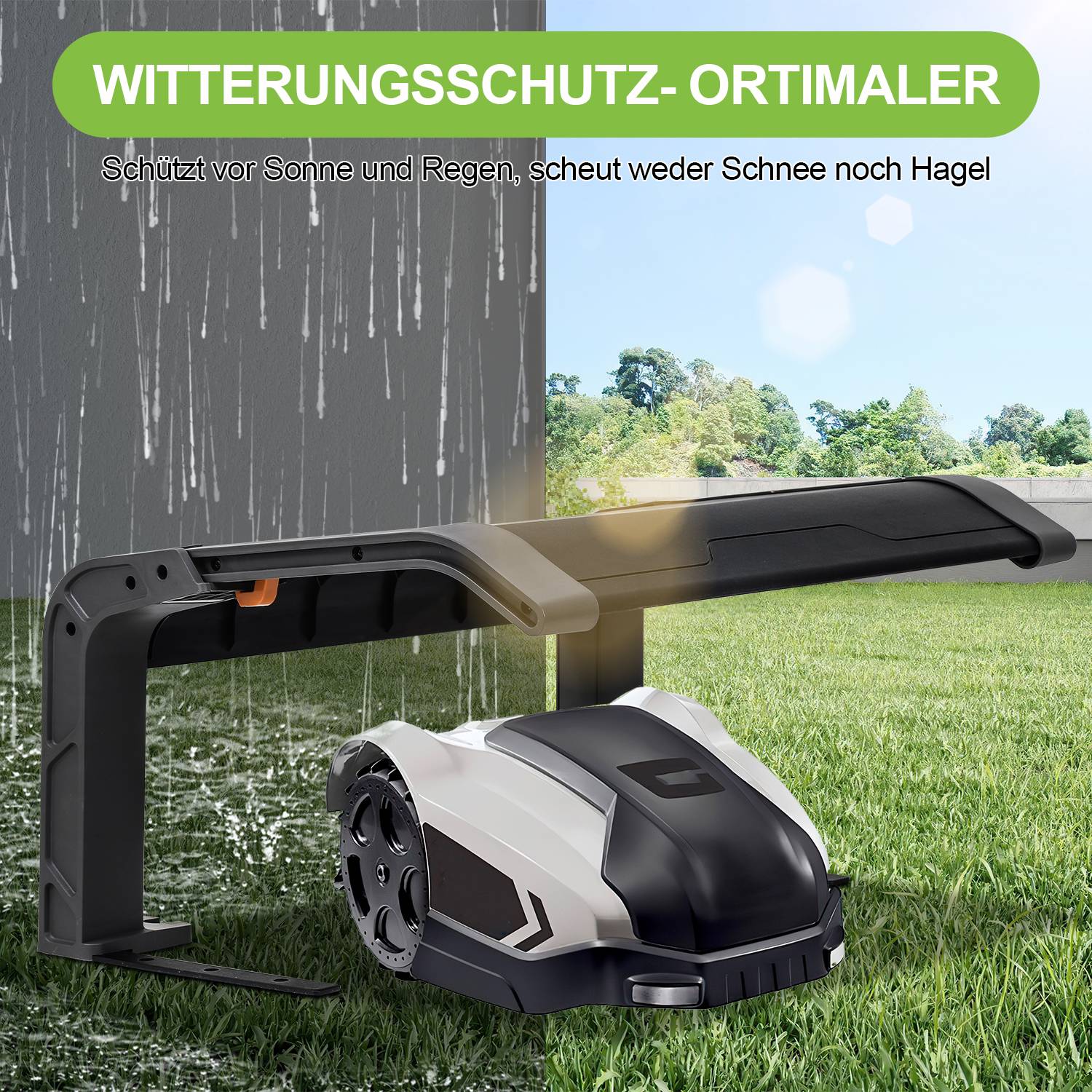 Rasenmäher Garage für Mähroboter Klappbare Überdachung 72x56x36 cm Schwarz Grau Dach Schwarzer Stahlrahmen Metall Pulverbeschichtet