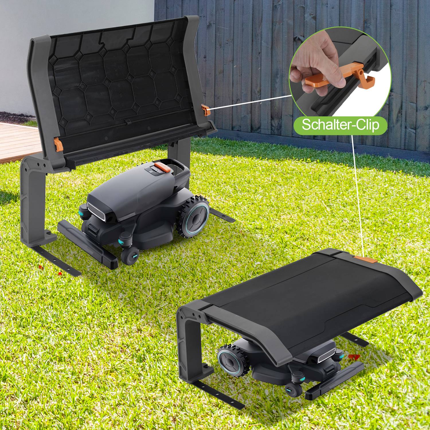 Rasenmäher Garage für Mähroboter Klappbare Überdachung 72x56x36 cm Schwarz Grau Dach Schwarzer Stahlrahmen Metall Pulverbeschichtet