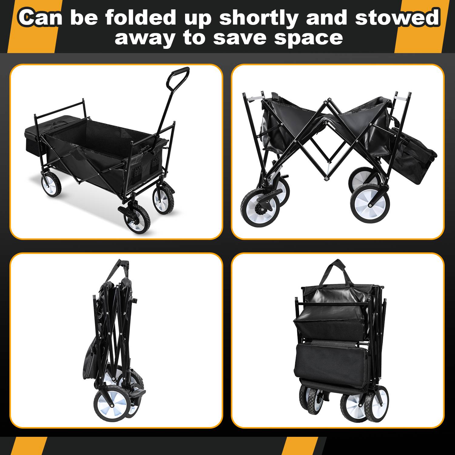 Bollerwagen mit Dach Schwarz faltbar Handwagen Klappbar Gartenwagen Transportwagen