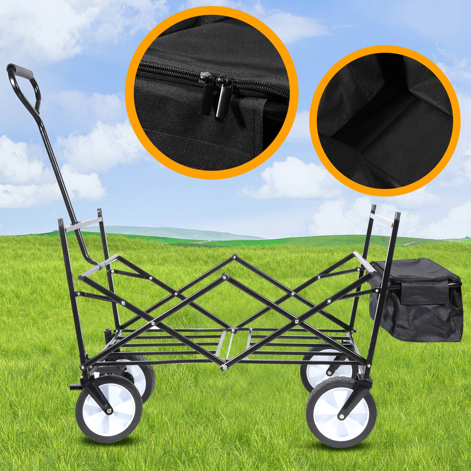 Bollerwagen mit Dach Schwarz faltbar Handwagen Klappbar Gartenwagen Transportwagen