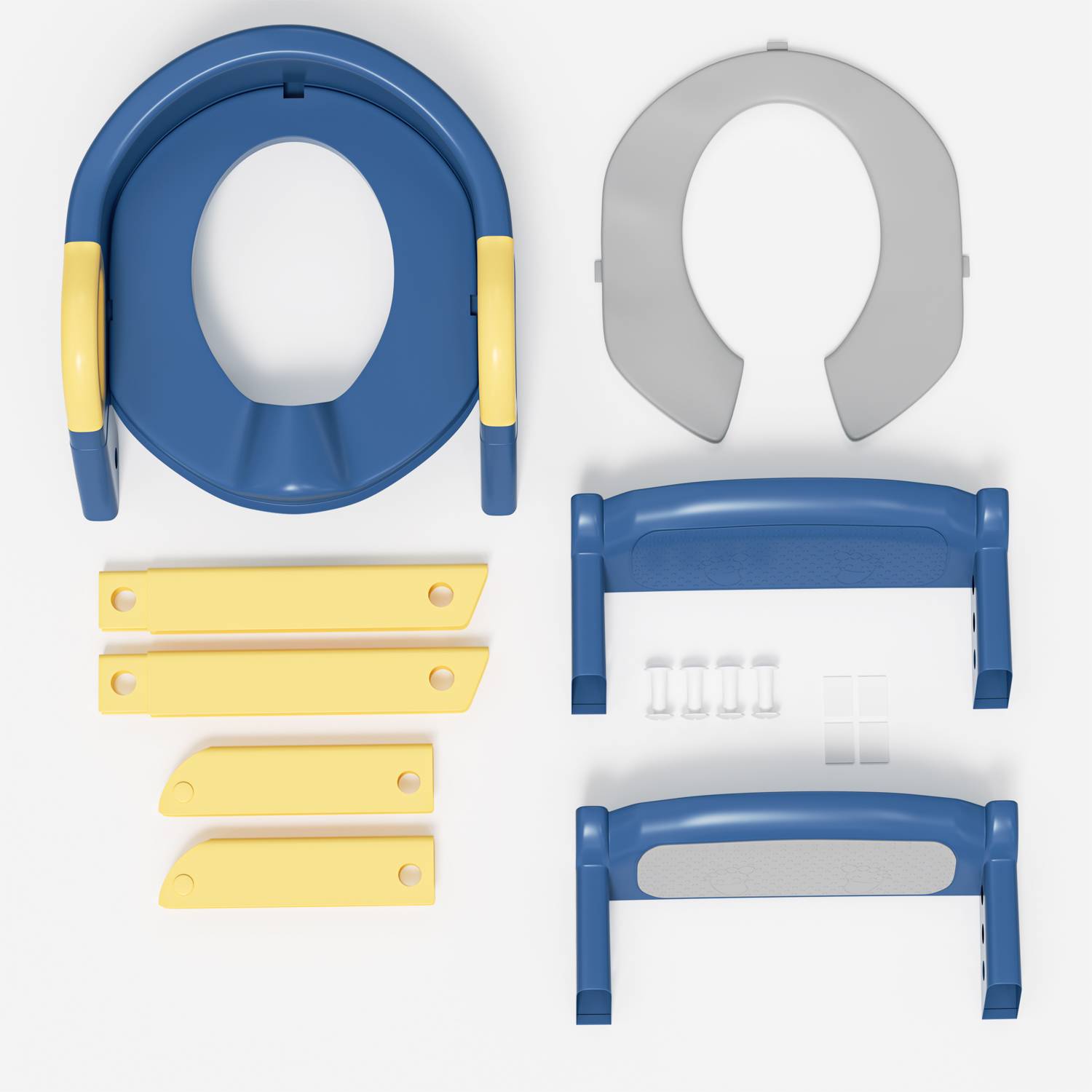 Höhenverstellbarer Toilettentrainer Toilettensitz mit Treppe Kinder-Töpfchen WC Sitz mit Spritzschutz und Griffen, klappbar Blau