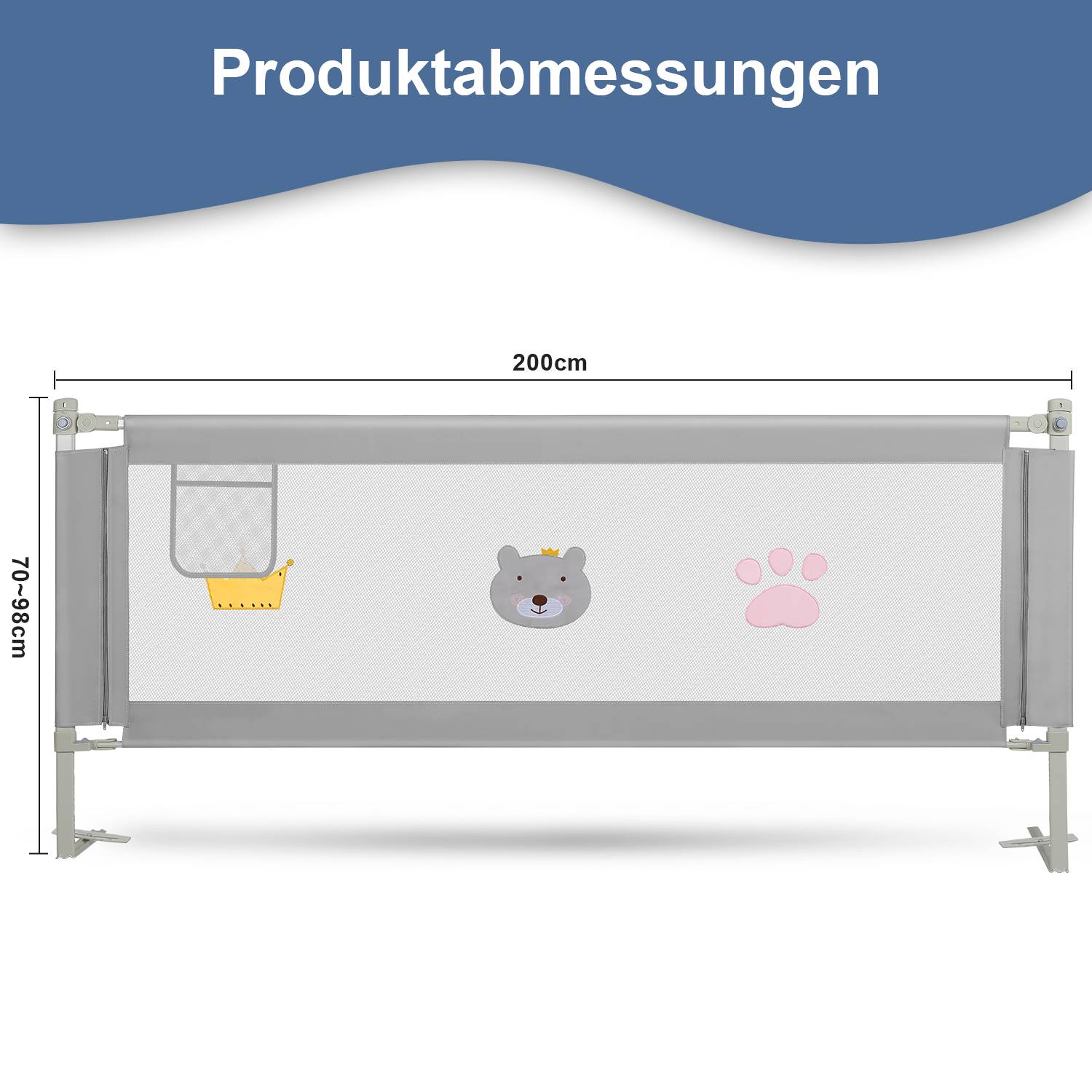 200cm Bettgitter Bettschutzgitter Kinderbettgitter Höhenverstellbar Babybettgitter Rausfallschutz Für Babys Und Kinder Familienbett und Kinderbett