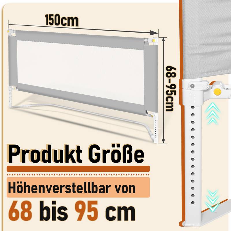 150cm Kinder Bettgitter Bettschutzgitter Kinderbettgitter Babybettgitter Höhenverstellbar Rausfallschutz für Familienbett und Kinderbett