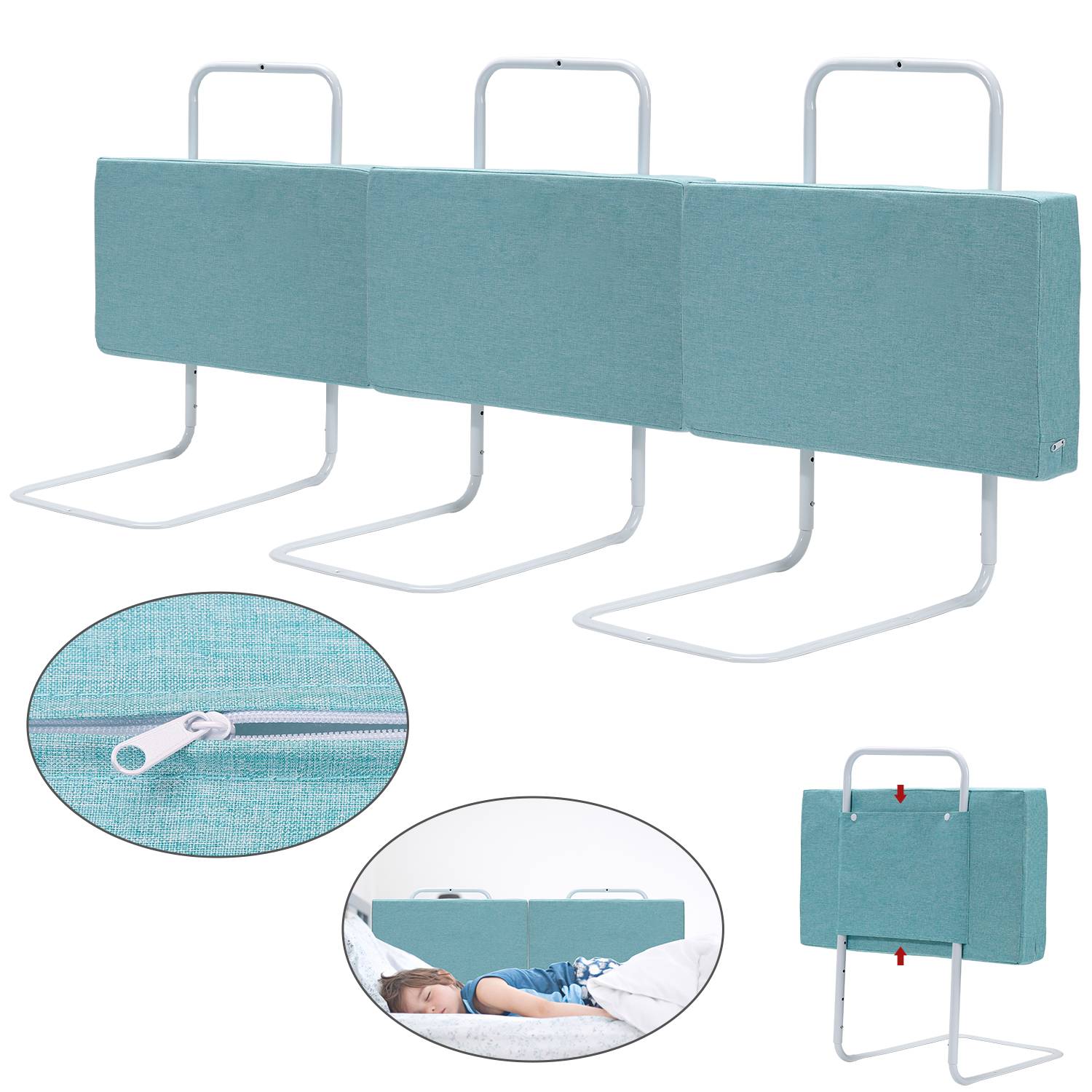 Kinderbettgitter Bettschutzgitter 3X 60cm Höhenverstellbar, Rausfallschutz Babybettgitter Bettgitter für Familienbett und Kinderbett, Grün