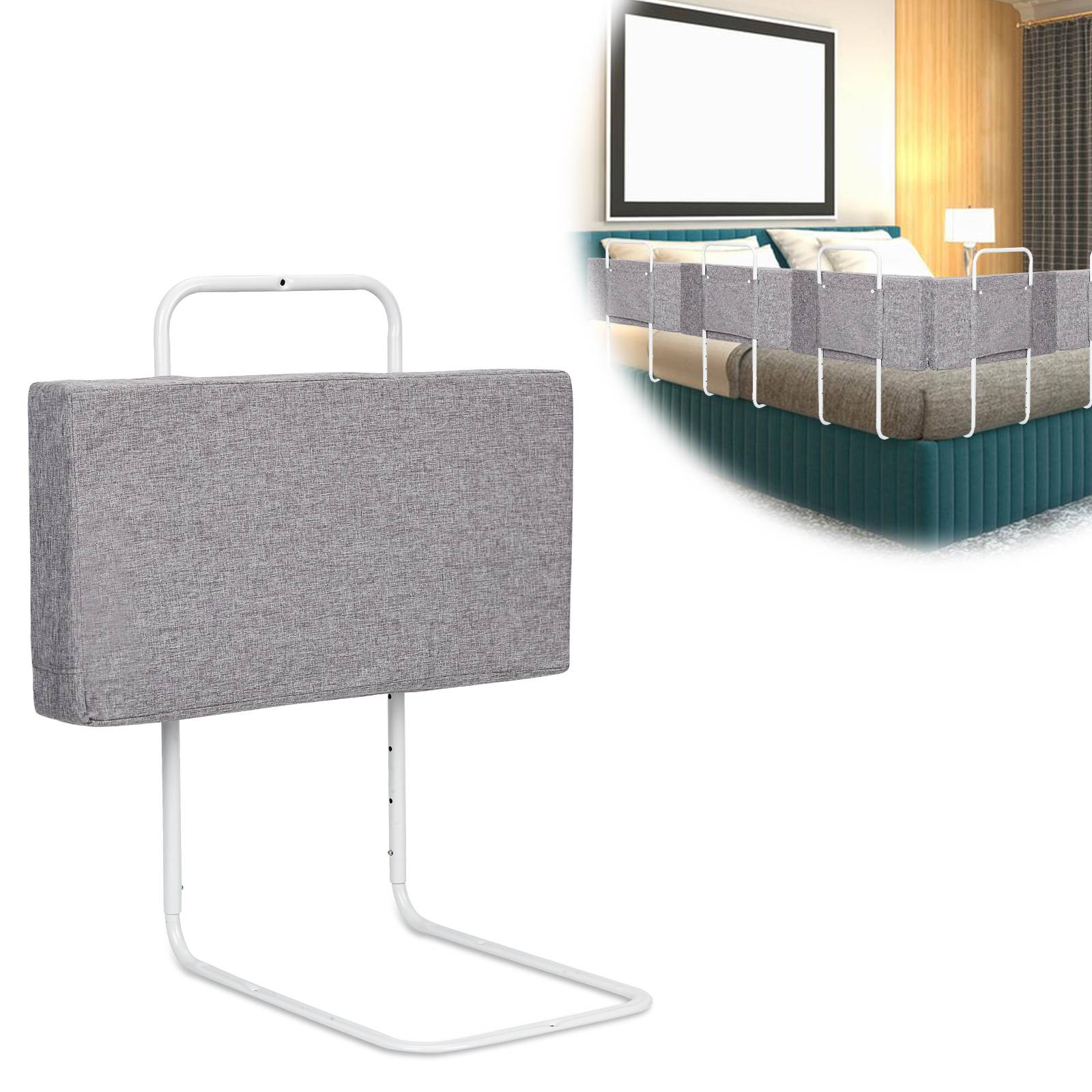 Kinderbettgitter Bettschutzgitter 60cm Höhenverstellbar, Rausfallschutz Babybettgitter Bettgitter für Familienbett und Kinderbett, Grau