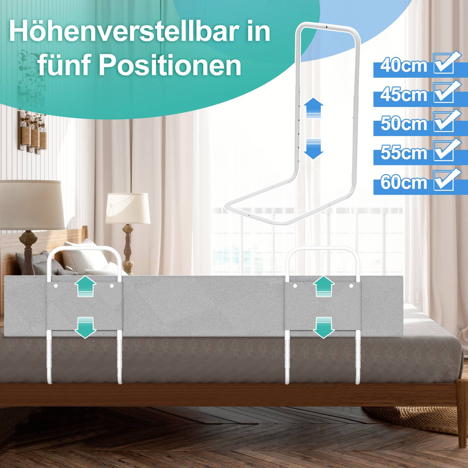 150cm Bettgitter Bettschutzgitter Kinderbettgitter für Kinder Höhenverstellbar Rausfallschutz Babybettgitter für Familienbett und Kinderbett Leinen