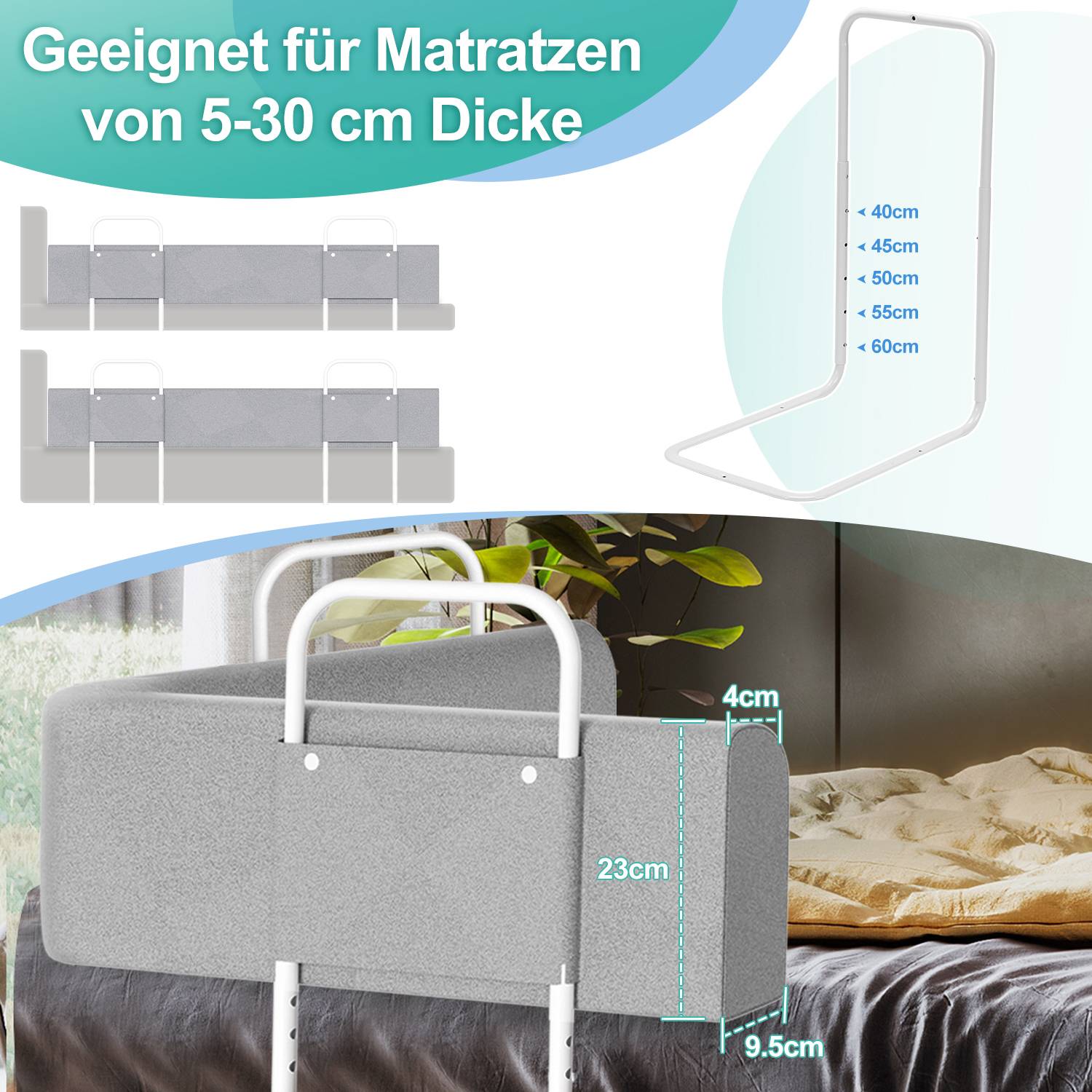 150cm Bettgitter Bettschutzgitter Kinderbettgitter für Kinder Höhenverstellbar Rausfallschutz Babybettgitter für Familienbett und Kinderbett Leinen