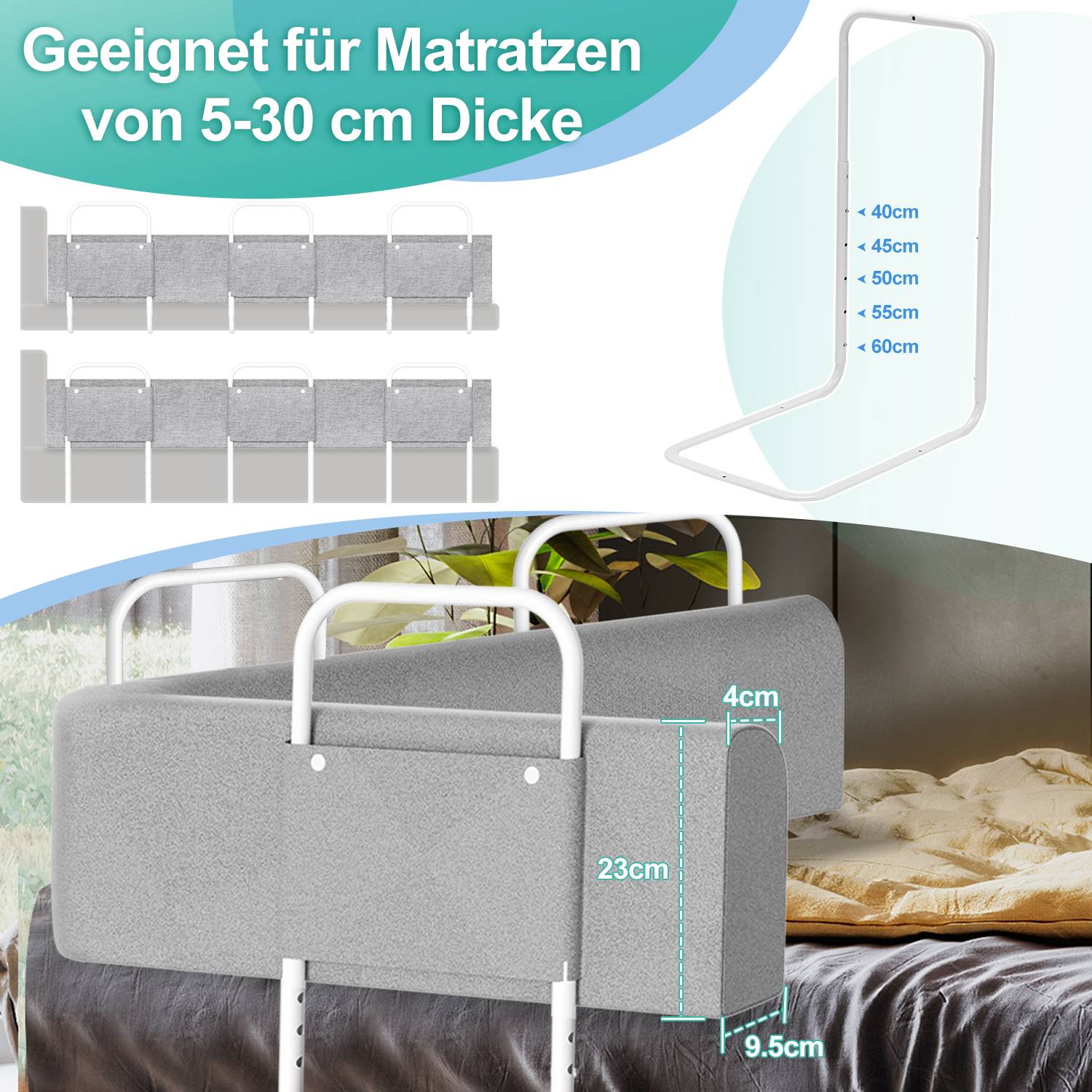 180cm Bettgitter Bettschutzgitter Kinderbettgitter für Kinder Höhenverstellbar Rausfallschutz Babybettgitter für Familienbett und Kinderbett Leinen