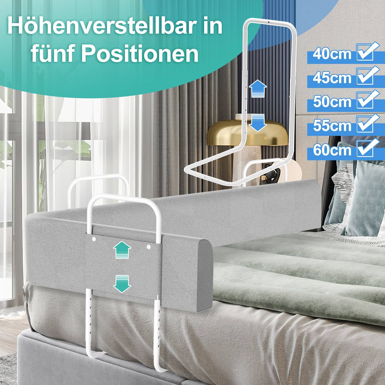 200cm Bettgitter Bettschutzgitter Kinderbettgitter für Kinder Höhenverstellbar 5-Loch Rausfallschutz Babybettgitter für Familienbett und Kinderbett