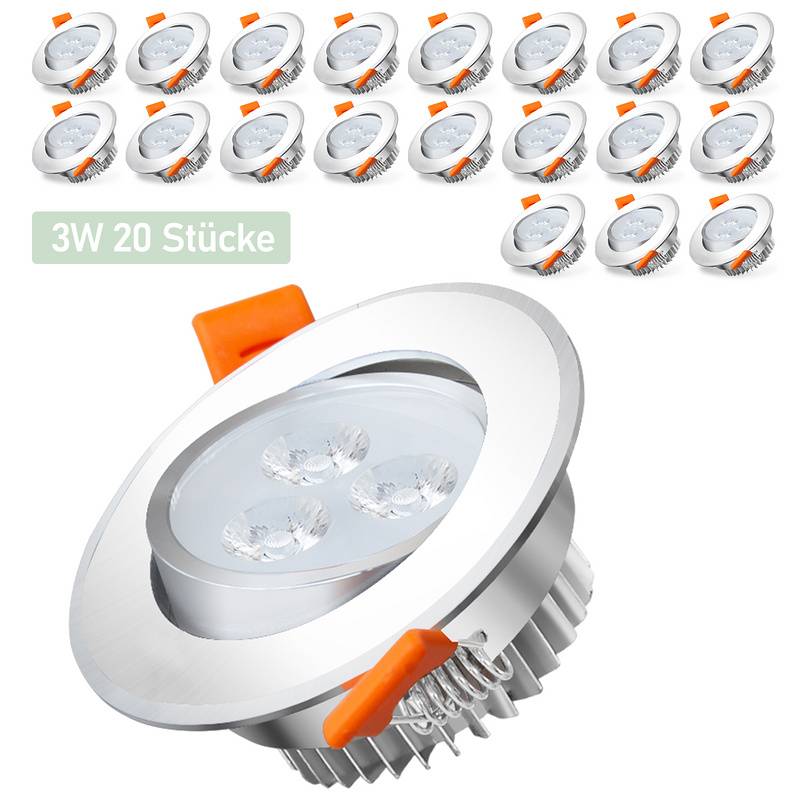 20x 3W LED Einbaustrahler 245lm Warmweiß Strahler Spot Deckenstrahler Schwenkbar Einbauspot Einbauleuchte Deckeneinbauleuchte