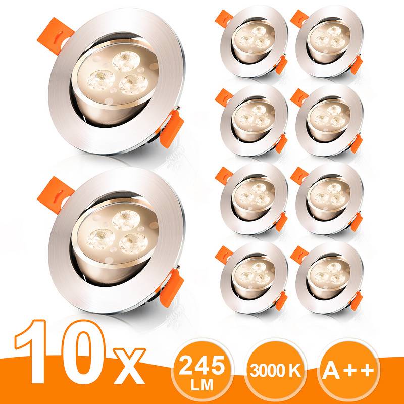 10x 3W LED Einbaustrahler 245lm Warmweiß Spot Deckenstrahler Schwenkbar Einbauspot Einbauleuchte Deckeneinbauleuchte