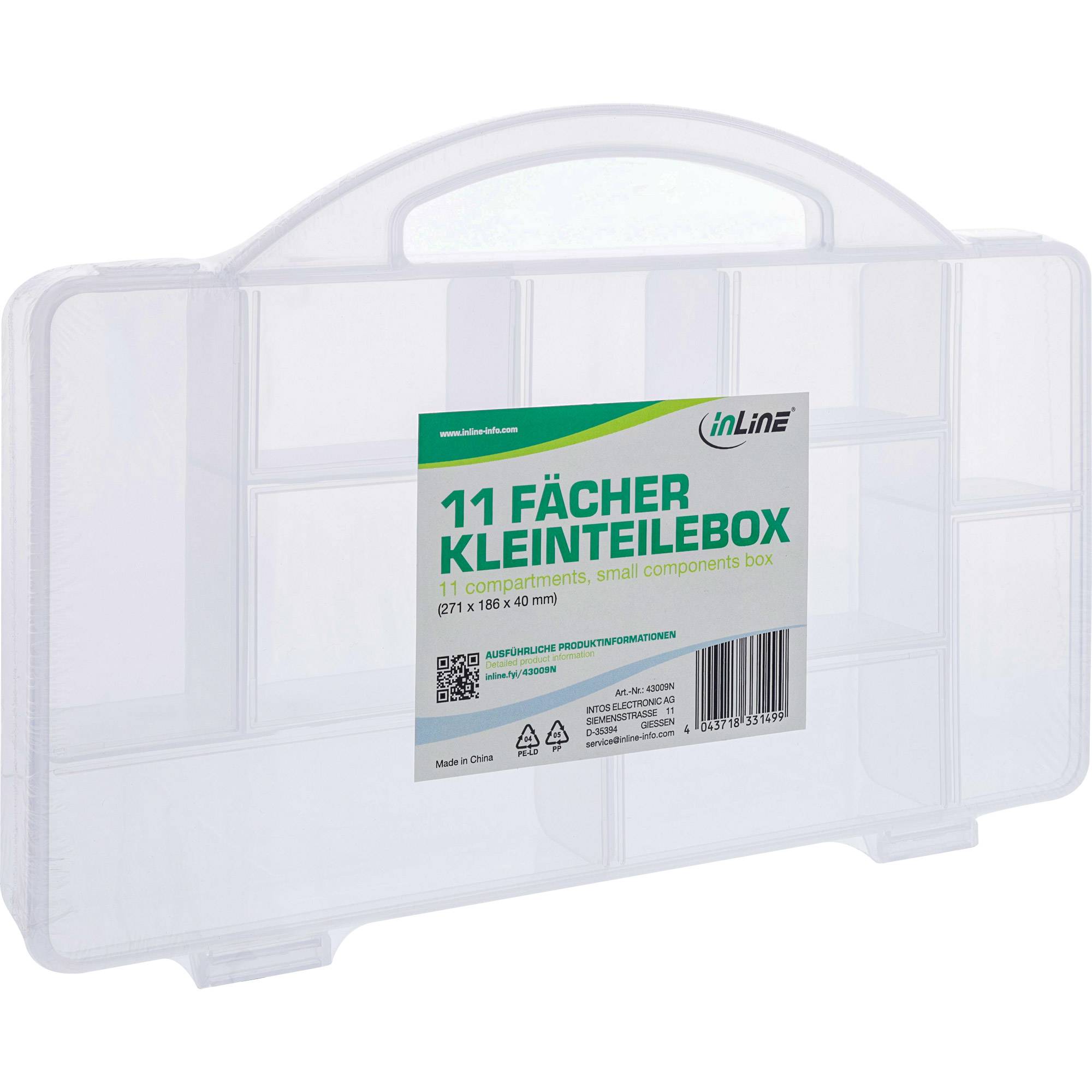 INLINE - Kleinteilebox - 11 Fächer - Abmessungen: 271x186x40mm - transparent
