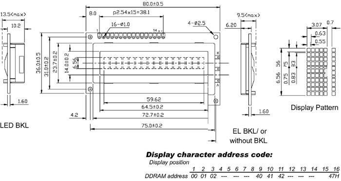 LCD 16X1 UNTENANSICHT TRANSFLEKTIV MIT HINTERGRUNDBELEUCHTUNG