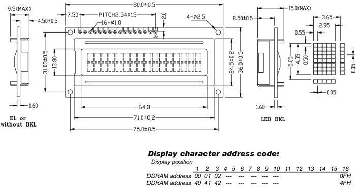LCD 16X2 UNTENANSICHT REFLEKTIV