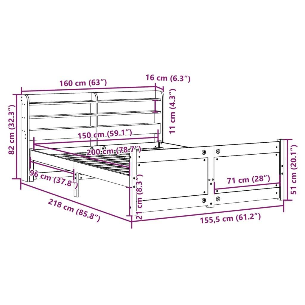vidaXL Bettgestell mit Kopfteil ohne Matratze 150x200 cm