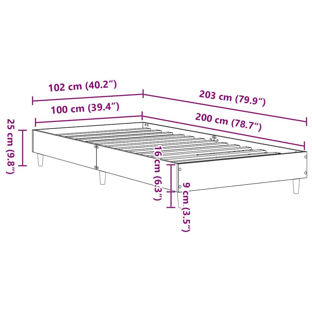 vidaXL Bettgestell ohne Matratze Altholz-Optik 100x200cm Holzwerkstoff