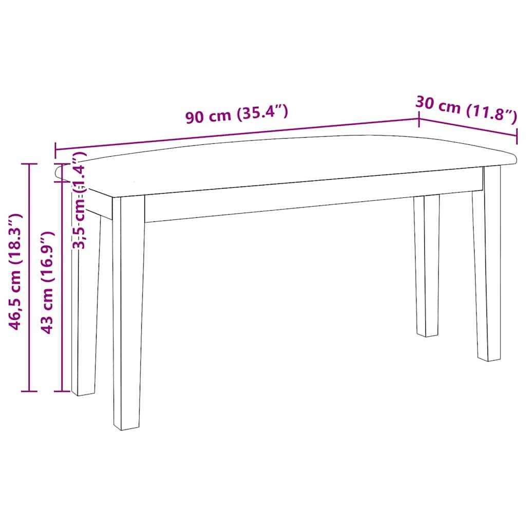 vidaXL Bank 90 cm Massivholz Gummibaum