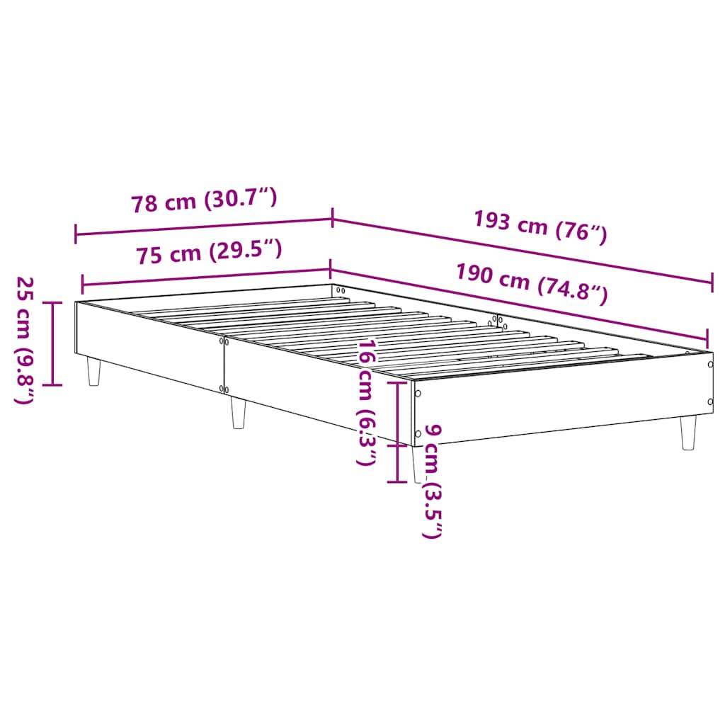 vidaXL Bettgestell ohne Matratze Braun Eichen-Optik 75x190 cm