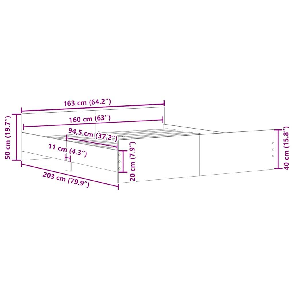 vidaXL Bettgestell ohne Matratze Altholz-Optik 160x200cm Holzwerkstoff