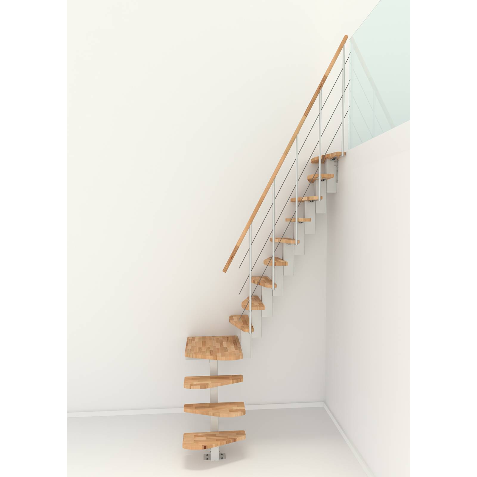 Minka Mittelholmtreppe Quatro Turn 38 - 298cm Geschosshöhe Buche Weiß