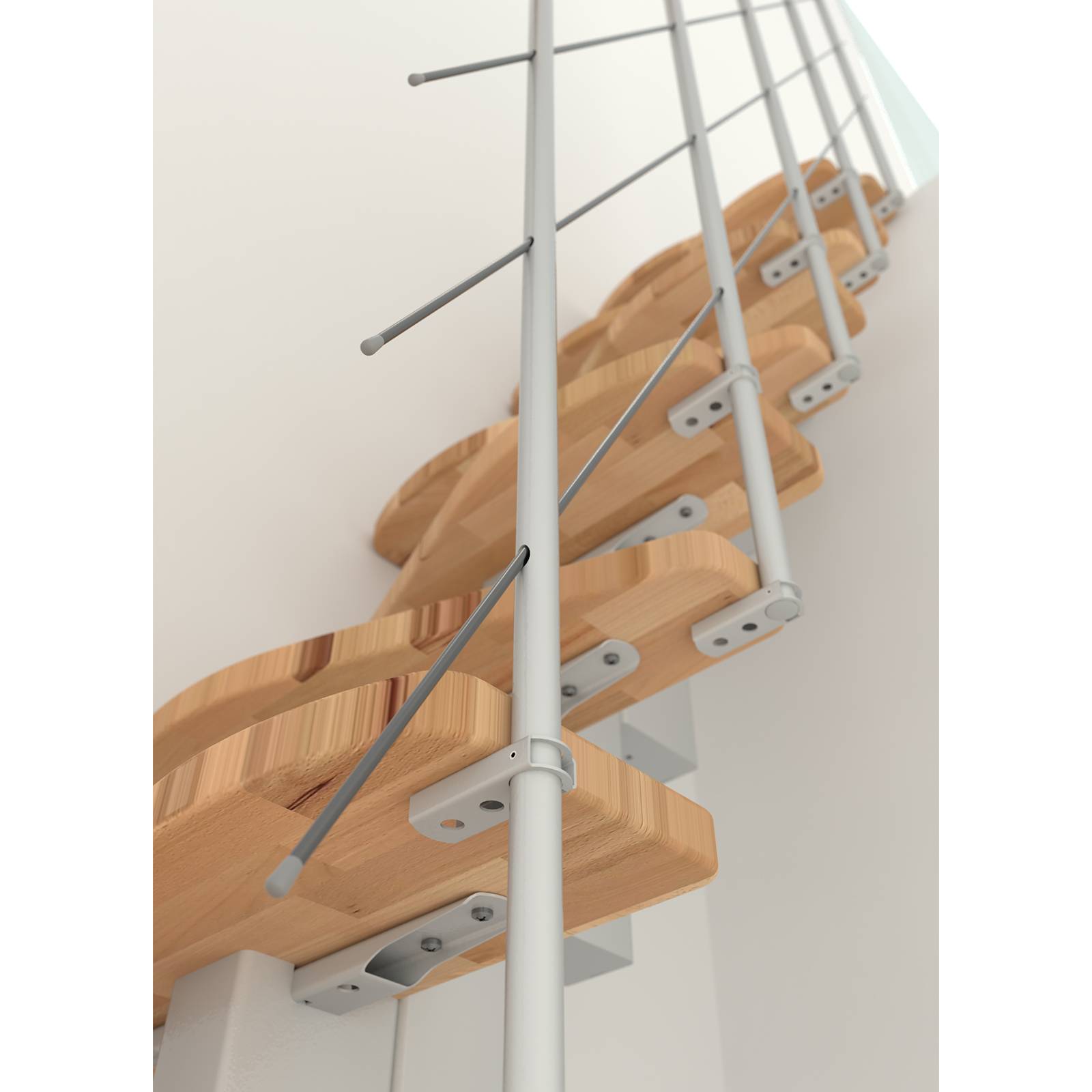 Minka Mittelholmtreppe Quatro Turn 38 - 298cm Geschosshöhe Buche Weiß