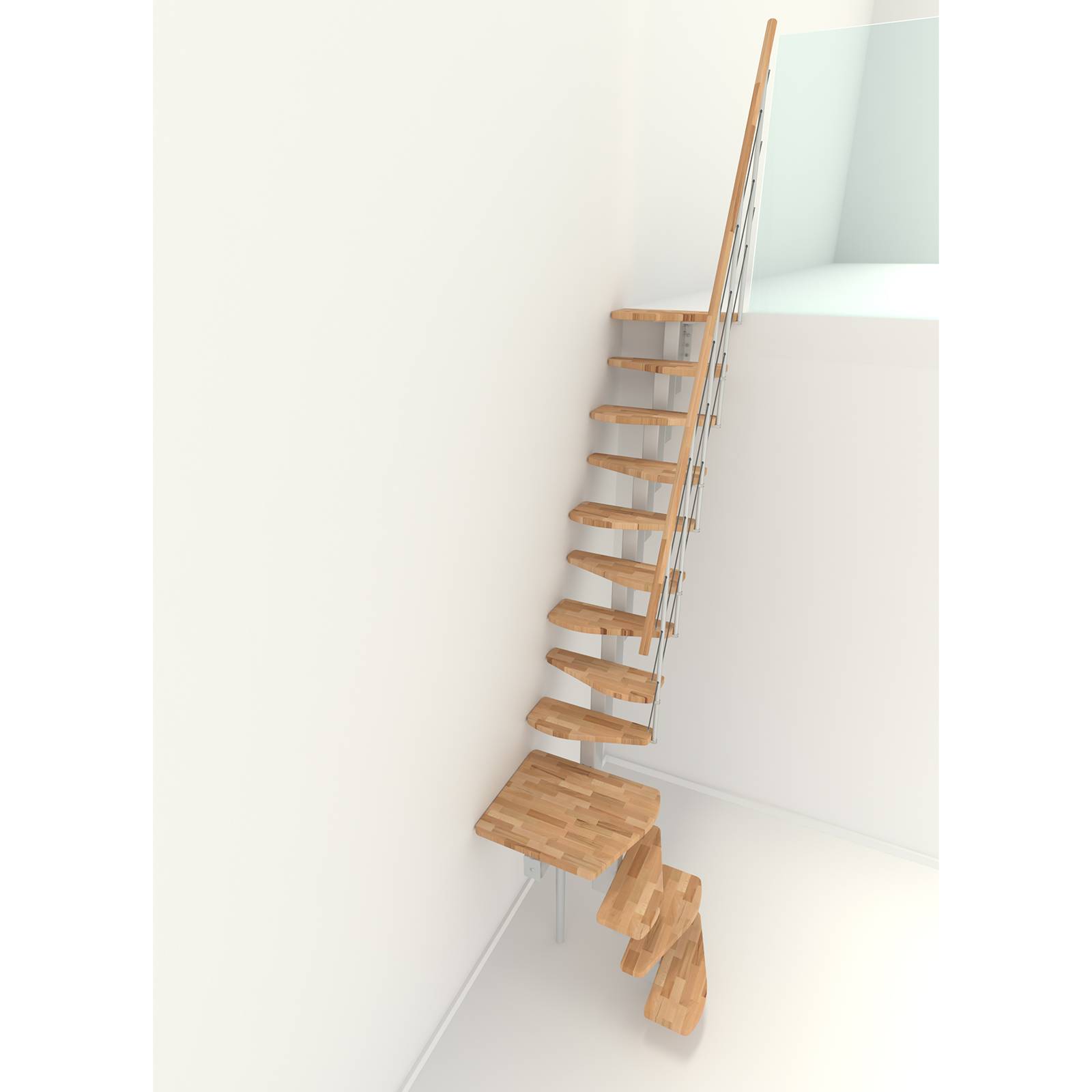 Minka Mittelholmtreppe Quatro Turn 38 - 298cm Geschosshöhe Buche Weiß