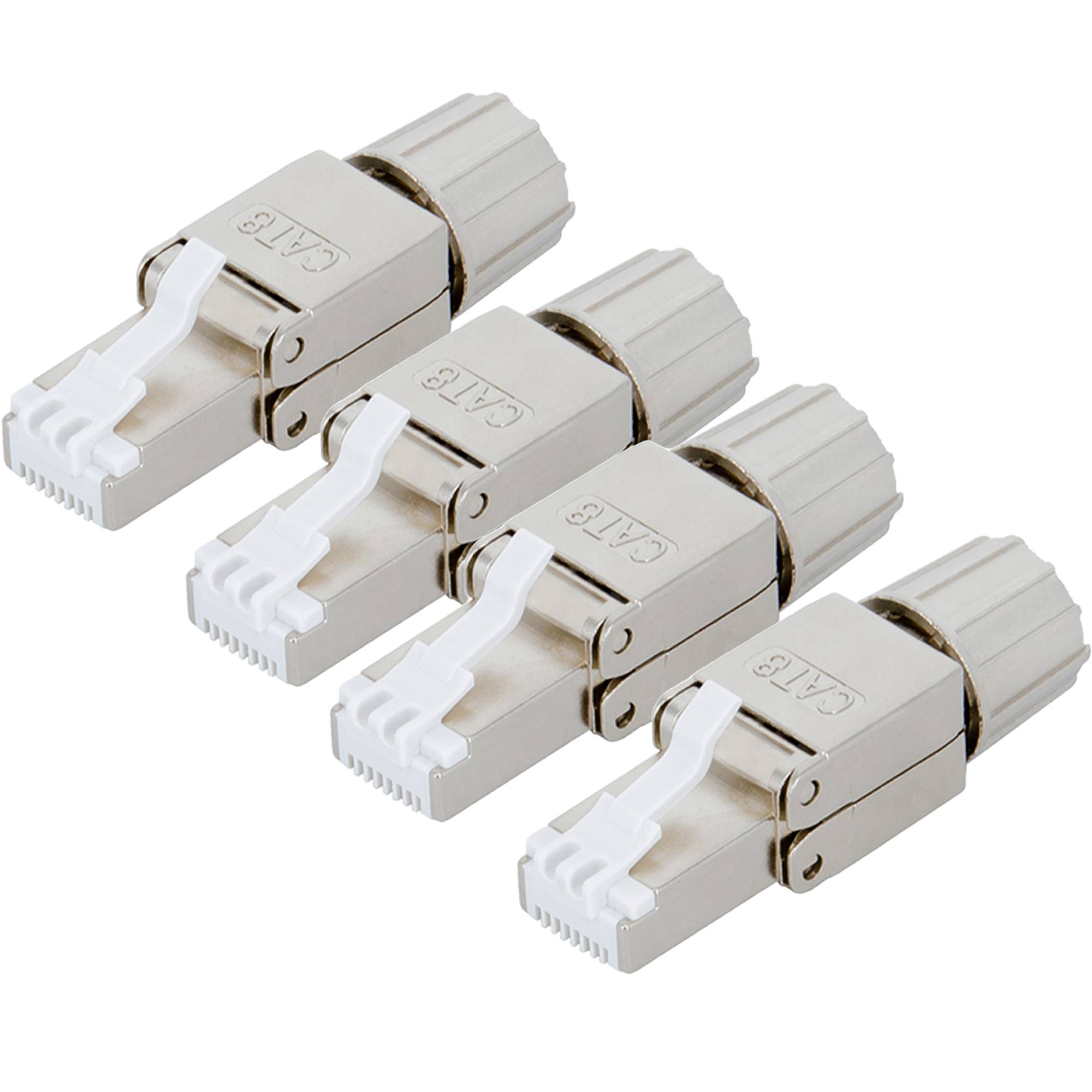 PremiumX 4x Netzwerkstecker RJ45 Cat 8 Stecker Stahl für Verlegekabel Netzwerkkabel Kabel Ethernet Werkzeuglos Werkzeugfrei LAN Anschluss 40 Gbit/s