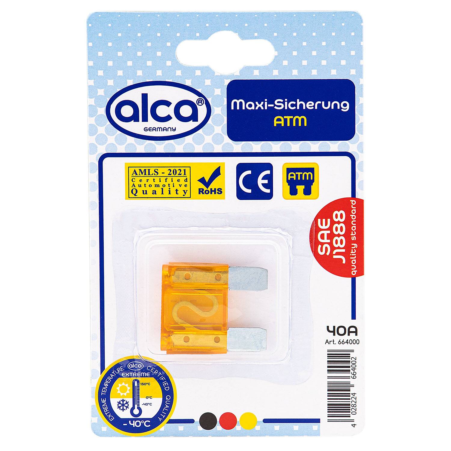 alca® Maxi-Sicherung 40A; 1 St. Blister 32 V Farbe - orange Maxi Flachsicherung für Fahrzeuge LKW Bus Schwermaschinen