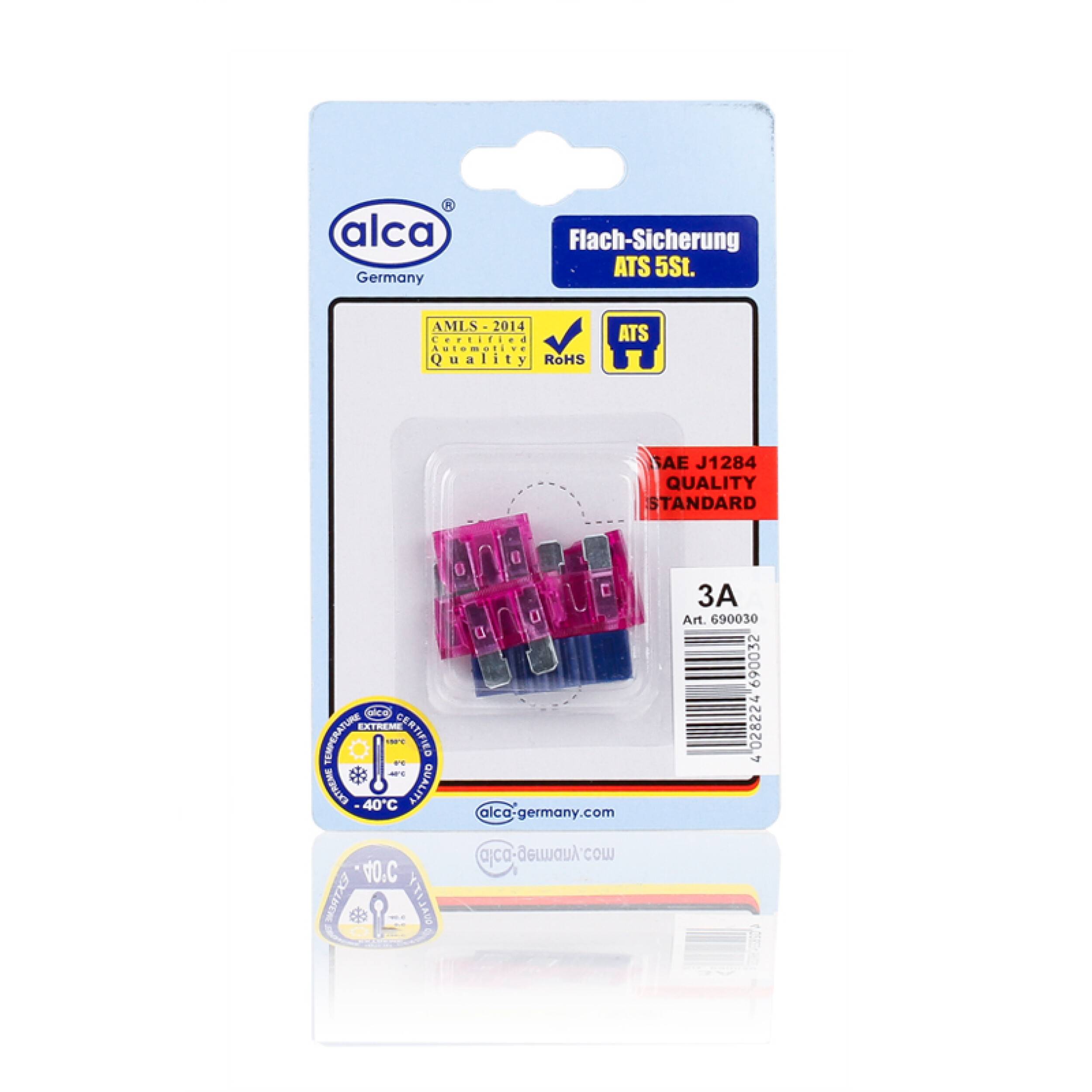 alca® Flach-Sicherungen 3A; 5St. Blister violette Auto Flachsicherungen Schmelzsicherung für Caravan Traktor Bus