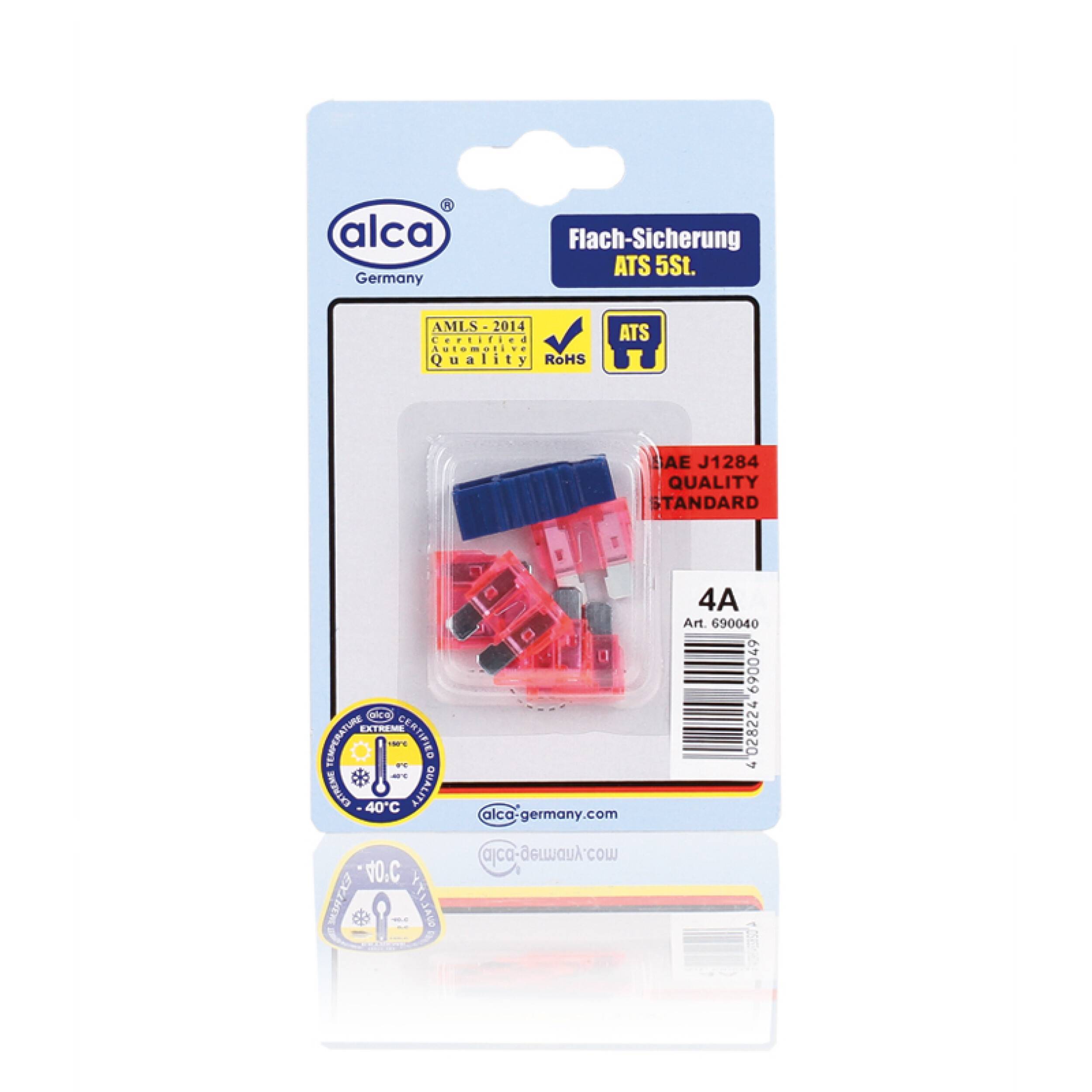 alca® Flach-Sicherungen 4A; 5St. Blister rosane Auto Flachsicherungen Schmelzsicherung für Caravan Traktor Bus Motorrad