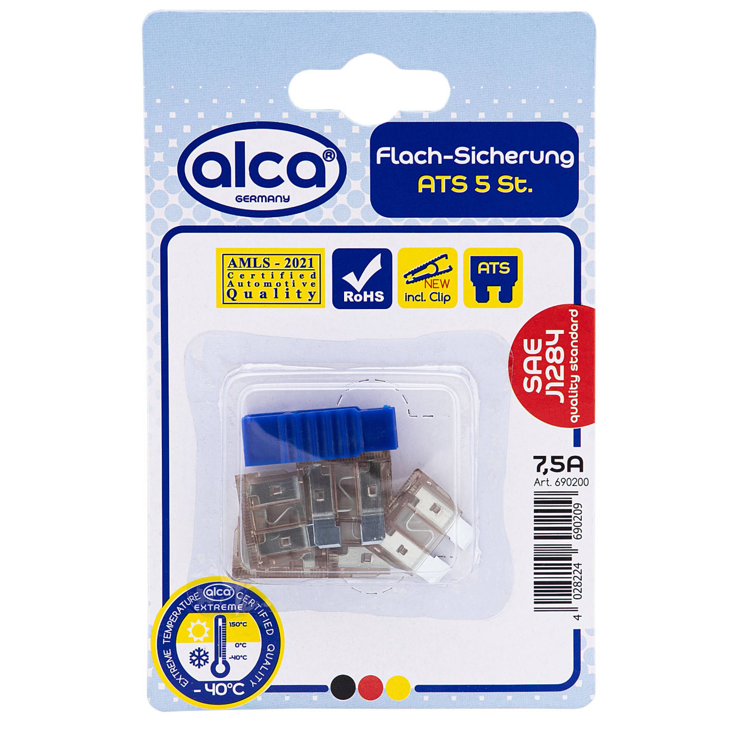 alca® Flach-Sicherungen 7,5A; 5St. Blister braune Auto Flachsicherungen Schmelzsicherung für Caravan Traktor Bus