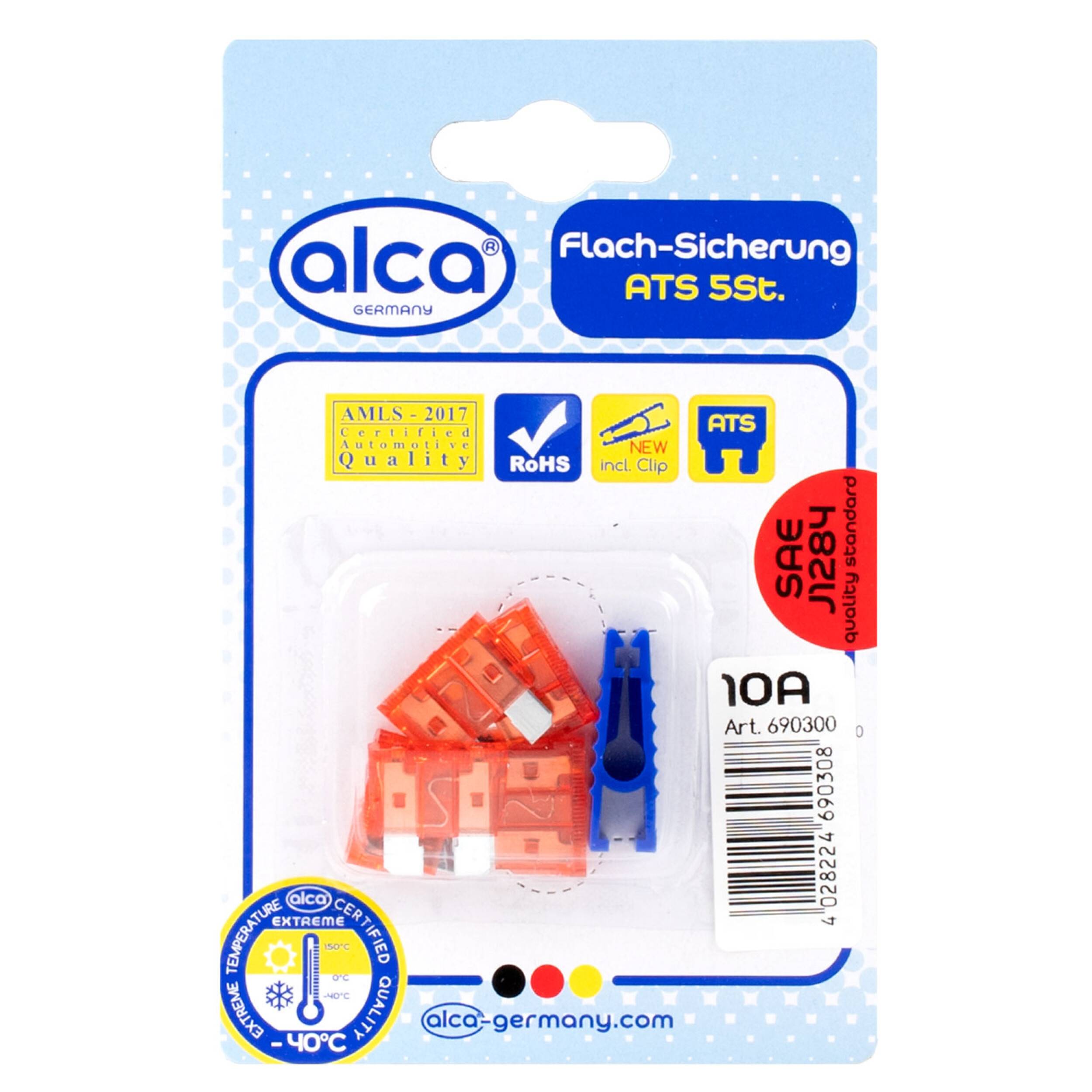 alca® Flach-Sicherungen 10A; 5St. Blister rote Auto Flachsicherungen Schmelzsicherung für Caravan Traktor Bus Motorrad