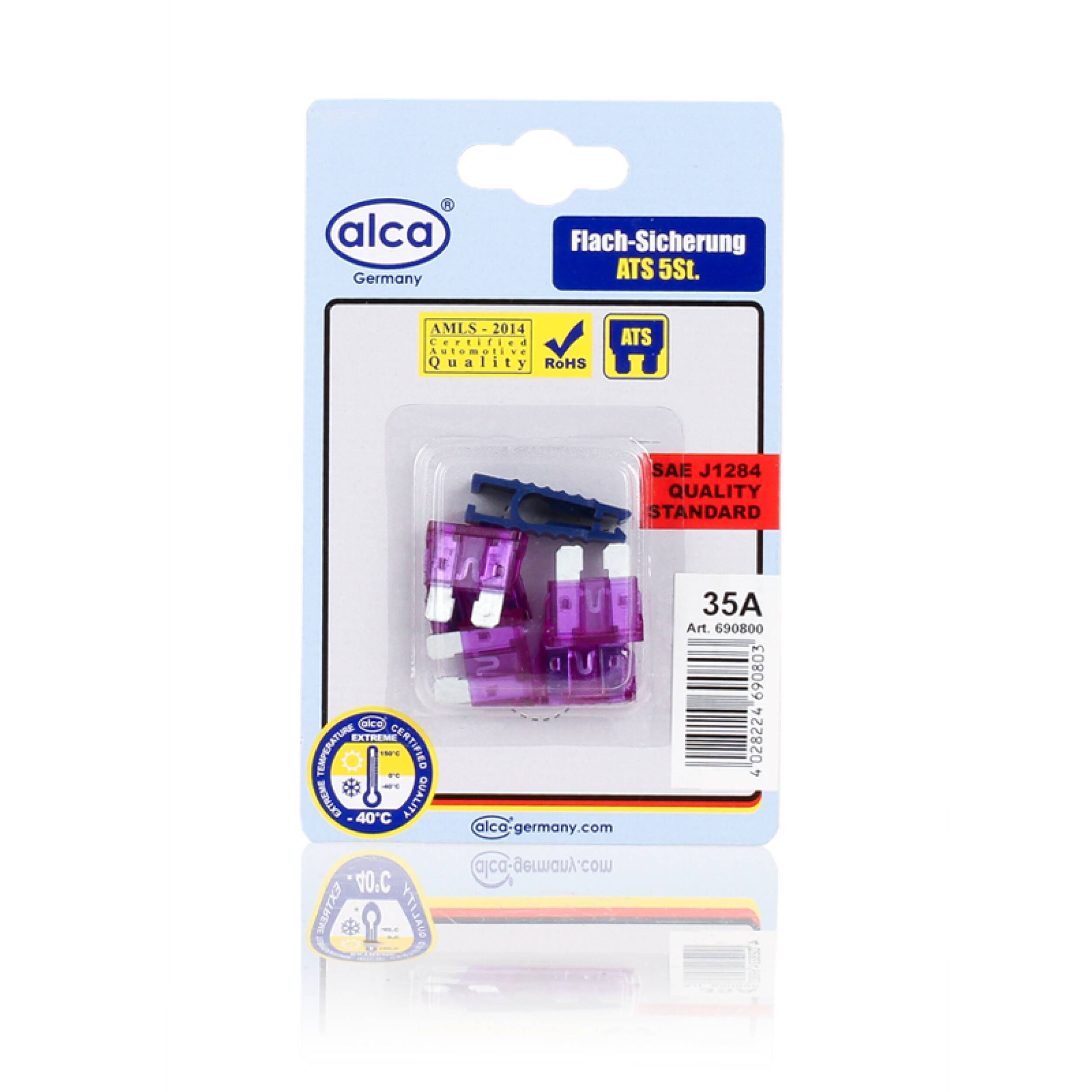 alca® Flach-Sicherungen 35A; 5St. Blister blaugrüne Auto Flachsicherungen Schmelzsicherung für Caravan Traktor Bus