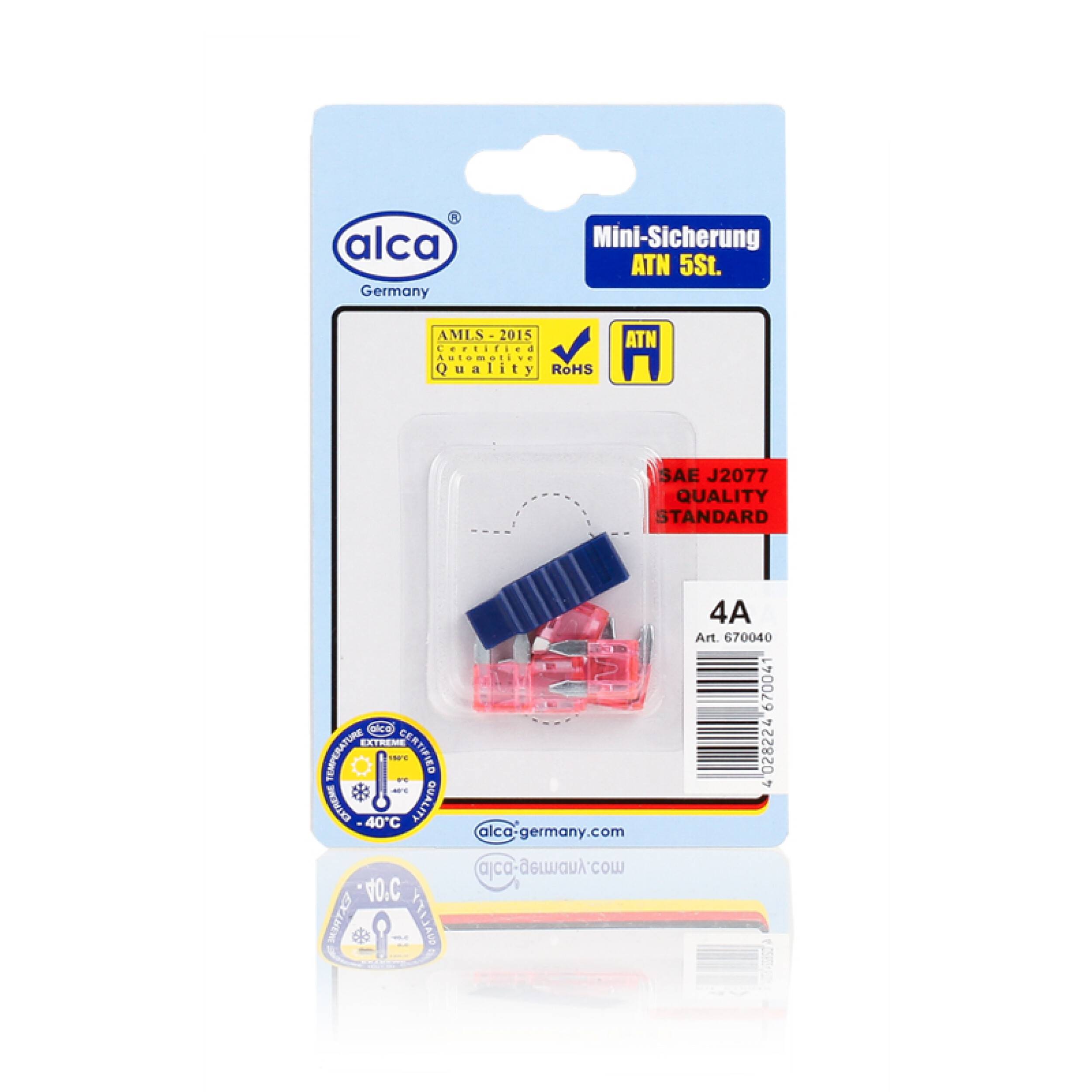 alca® Mini-Sicherungen 4 A 5St. Blister 32 V rosa Mini Flachsicherung Stecksicherung für Fahrzeuge Auto Motorrad