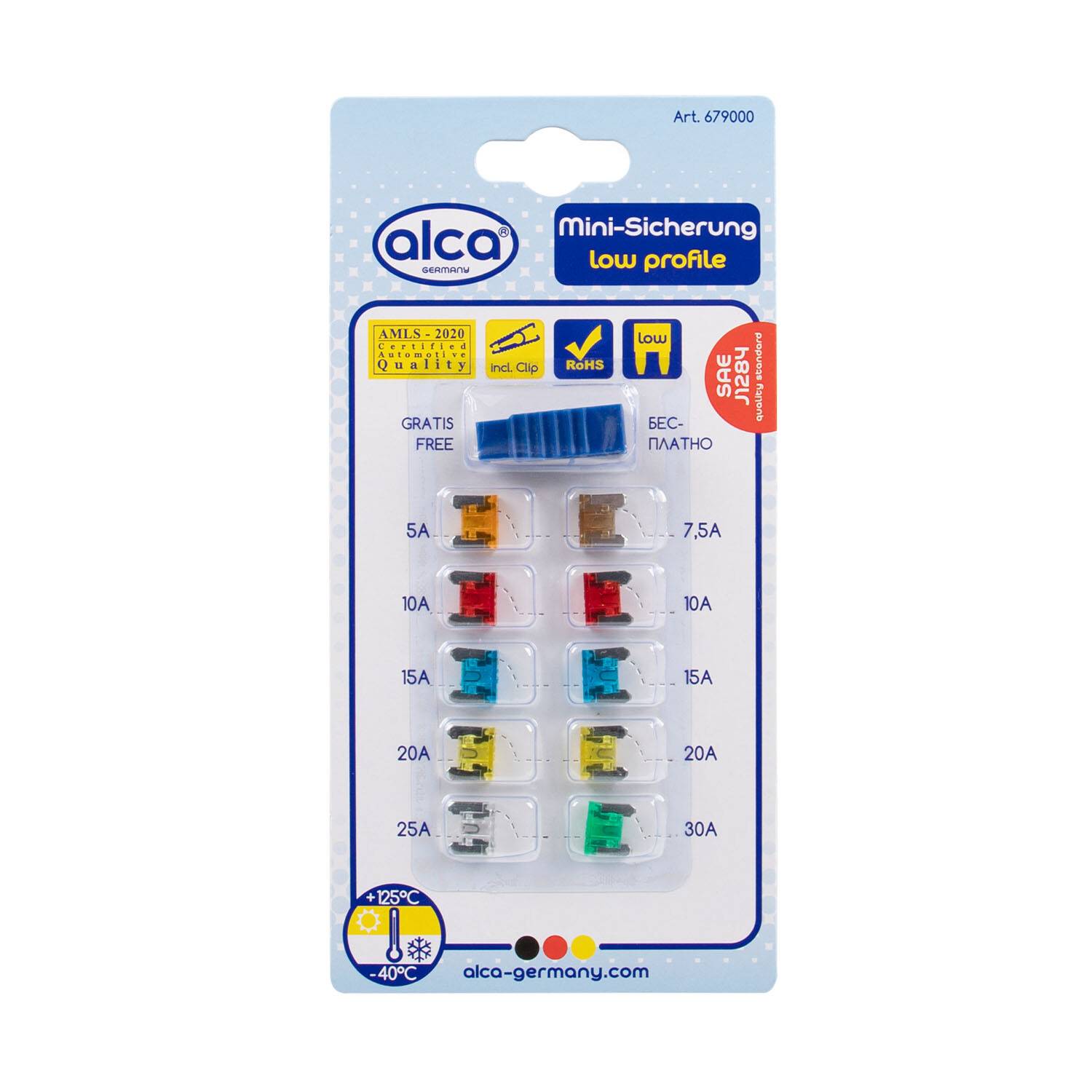 alca® Mini Flach Sicherungen (low profile) 5 - 30 A; 10 St. Blister kleine Autosicherung Flachsicherung Set 10 Stk. Auto